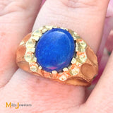 14K Yellow Gold 3.15ctw Cabochon Lapis Cocktail Band Men's Ring Size 8.5