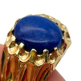 14K Yellow Gold 3.15ctw Cabochon Lapis Cocktail Band Men's Ring Size 8.5