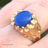 14K Yellow Gold 3.15ctw Cabochon Lapis Cocktail Band Men's Ring Size 8.5