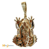 18K & 14K Yellow Gold Large 3.65ctw Diamond Frog Dangle Pendant With Emerald Eyes