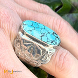 Sterling Silver 925 Spiderweb Turquoise Men's Ring Size 11.5