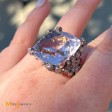 Vintage 18K Tutone Rose Gold 37ct Pink Kunzite Diamond Cocktail Ring Size 6.75