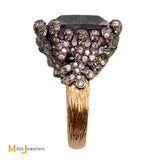 Vintage 18K Tutone Rose Gold 37ct Pink Kunzite Diamond Cocktail Ring Size 6.75