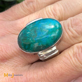 Signed AH Large Men's Cabochon Turquoise Sterling Silver 925 Ring Size 11