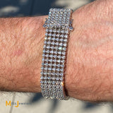 14K White Gold 12.42ctw Round Brilliant Diamond Mens Tennis Bracelet