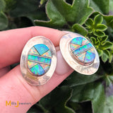 Sterling Silver 925 Inlaid Layered Opal Post Earrings