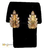 14K Yellow Gold 0.44ctw Round Brilliant Diamond Leaf Huggie Earrings