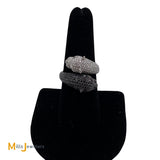 18K White Gold 1.71ctw Black White Diamond Emerald Leopard Bypass Ring Size 7