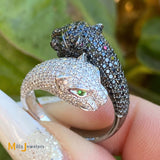 18K White Gold 1.71ctw Diamond/Gemstone Leopard Bypass Ring Size 7