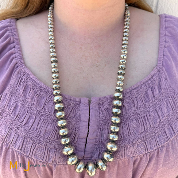 Sterling Silver 925 Large Graduated Oval Bead Necklace 30