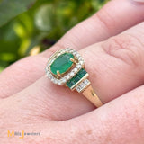14K Yellow Gold 0.73ctw Emerald 0.17ctw Round Brilliant Diamond Cocktail Ring Size 7.25