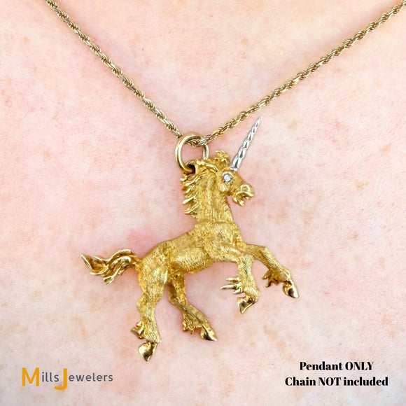 18K Yellow Gold and Platinum 0.01ctw Diamond Unicorn Slide Pendant