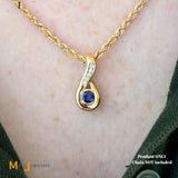 18K Yellow Gold 0.50ct Blue Sapphire 0.075ctw Diamond Slide Pendant