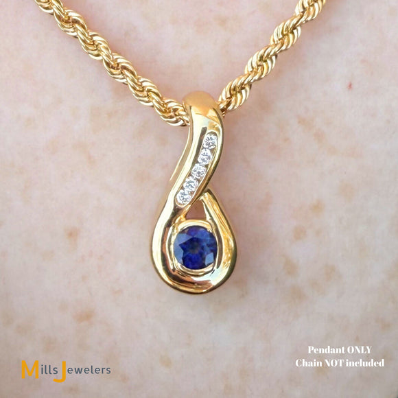 18K Yellow Gold 0.50ct Blue Sapphire 0.075ctw Diamond Slide Pendant