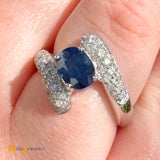 14k White Gold 1.54ct Blue Sapphire and 0.84ctw Diamond Cocktail Bypass Ring Size 6.5