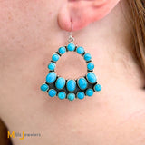 Signed KN Sterling Silver 925 Turquoise Cluster Dangle Earrings