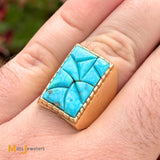 14K Yellow Gold Turquoise Mosaic Ring Size 9.5