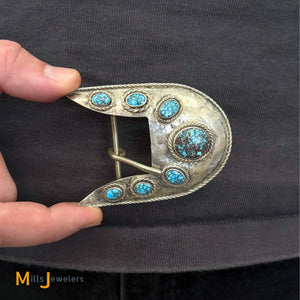 Vintage Sterling Silver 925 Turquoise Southwestern Belt Buckle