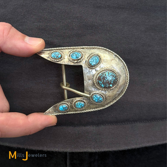 Vintage Sterling Silver 925 Turquoise Southwestern Belt Buckle
