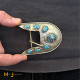 Vintage Sterling Silver 925 Turquoise Southwestern Belt Buckle