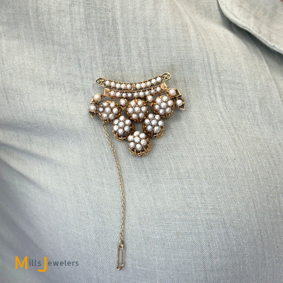 Antique 18K Yellow Gold Pearl Art Deco Brooch