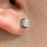 Signed SK 14K White Gold 0.80ctw Diamond Post Screwback Earrings