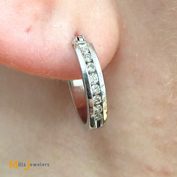 I.B. Goodman 14K White Gold 0.16ctw Diamond Channel Set Huggie Hoop Earrings