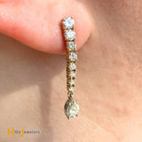 Signed 14K Two-tone Gold 1.87ctw Diamond Graduated Dangle Earrings