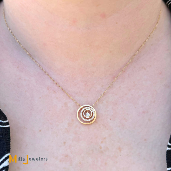 14K Yellow Gold 0.21ctw Diamond Layered Circle Slide Pendant Necklace