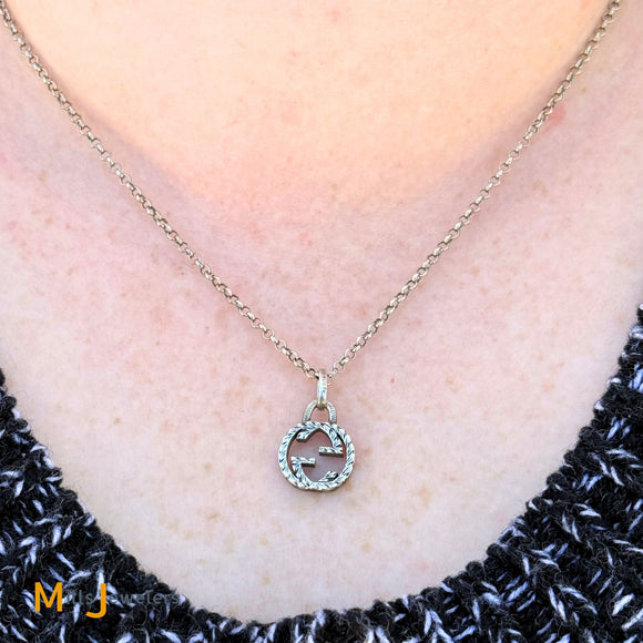 Gucci Interlocking GG Pendant Sterling Silver 925 Chain Necklace