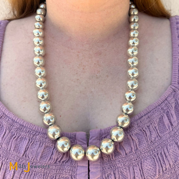 Sterling Silver 925 Large Graduated Bead Necklace 25