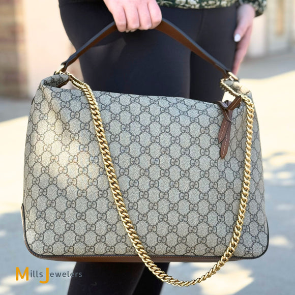 Gucci GG Supreme Monogram Coated Canvas Linea A Hobo Large Canvas Shoulder Bag
