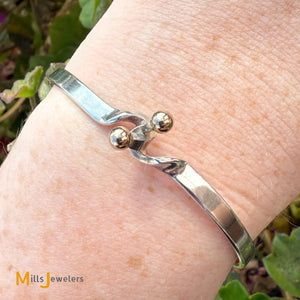 Vintage Tiffany & Co. Sterling Silver 925 and 14K Yellow Gold Trim Hook and Eye Bangle Bracelet