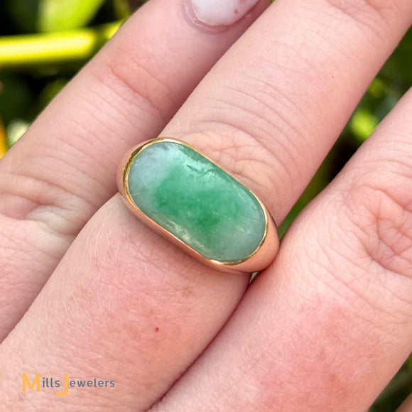 14k Yellow Gold 4.91ct Jade Cabochon Saddle Ring Size 6.25