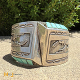 Charlie Bowie Sterling Silver 925 Navajo Turquoise Large Cuff Bracelet