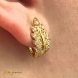 14K Yellow Gold 0.44ctw Round Brilliant Diamond Leaf Huggie Earrings