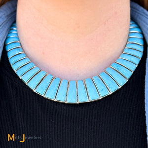 Vintage Betty Thomas Sanel Navajo Sterling Silver 925 Graduated Turquoise Link Necklace 16"