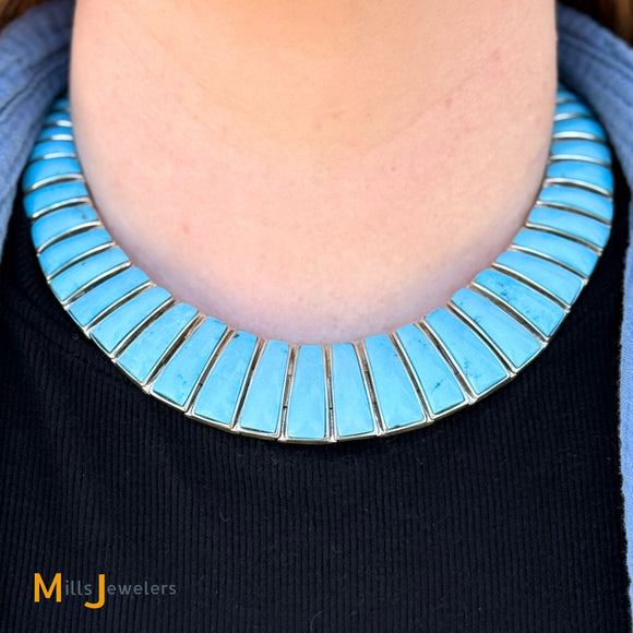 Vintage Betty Thomas Sanel Navajo Sterling Silver 925 Graduated Turquoise Link Necklace 16