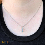18K White Gold 1ct Emerald Cut Aquamarine Dangle Pendant and Necklace
