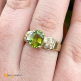 14k Yellow Gold 1.76ct Oval Peridot 0.24ctw Diamond Cocktail Ring Size 6.25