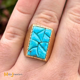 14K Yellow Gold Turquoise Mosaic Ring Size 9.5