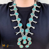 Sterling Silver 925 Turquoise Squash Blossom Necklace 28”