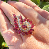 14k Yellow Gold 4.5ctw Ruby and 0.175ctw Diamond Spiral Cocktail Ring Size 9