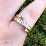 14k Yellow Gold 0.32ctw Ruby and 0.66ctw Princess Cut Diamond Band Ring Size 5.25