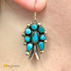 Sterling Silver 925 Turquoise Squash Blossom Earrings