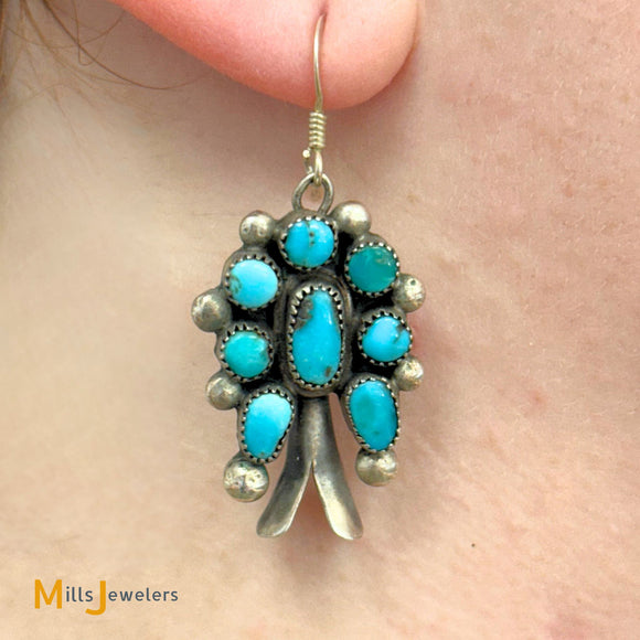 Sterling Silver 925 Turquoise Squash Blossom Earrings
