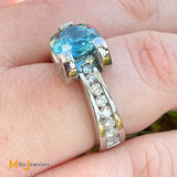 14K White Gold 4.82ct Blue Zircon and 1.0ctw Diamond Solitaire Ring Size 6.75