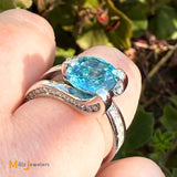 14K White Gold 4.82ct Blue Zircon and 1.0ctw Diamond Solitaire Ring Size 6.75