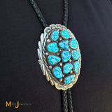Vintage Signed TM Sterling Silver 925 Blue Turquoise Multi Nugget Bolo Tie