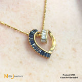 Bogarz Signed 14K Yellow Gold 1.98ctw Blue Sapphire 0.42ctw Diamond Slide Heart Pendant